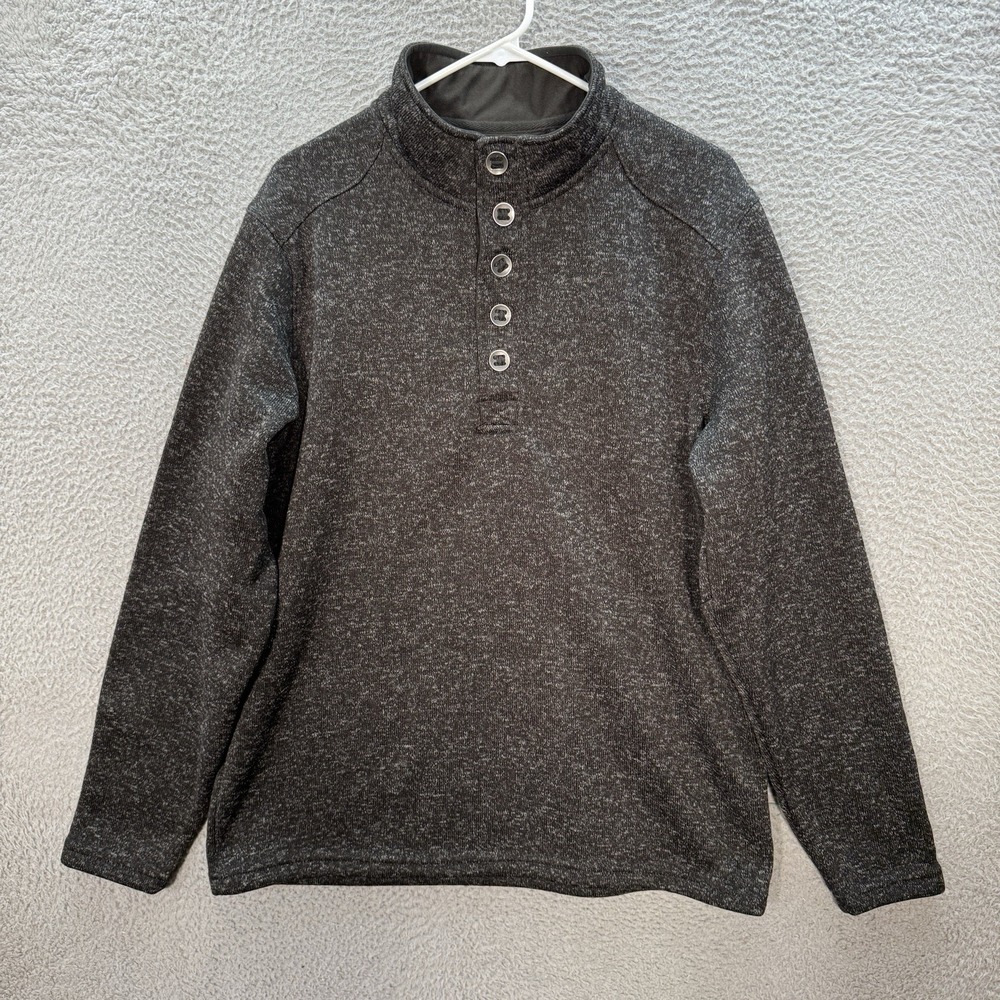 Red Head Sweater Mens Large Black Heather Fleece Henley Outdoor Camping Workwear